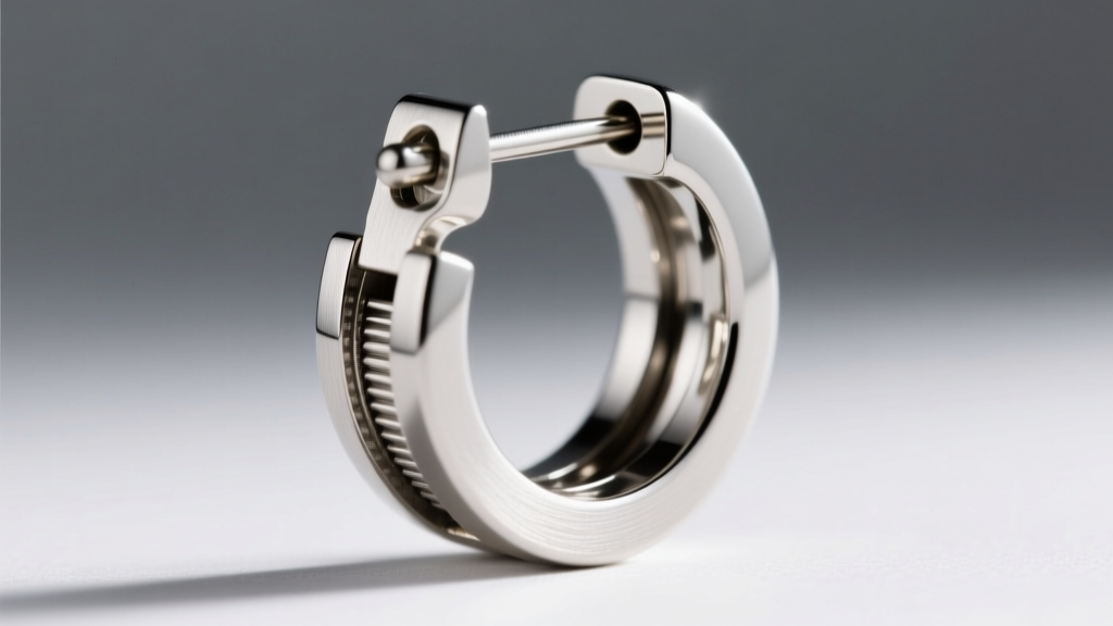 Close-up of a hinged segment earring ring clasp mechanism, revealing the internal pin and locking groove under a jeweler's loupe.