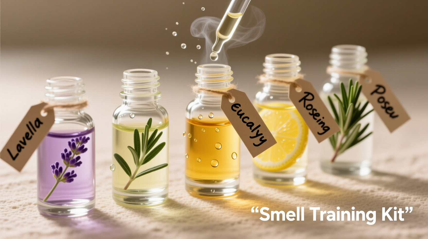 Close-up of essential oils used for smell training
