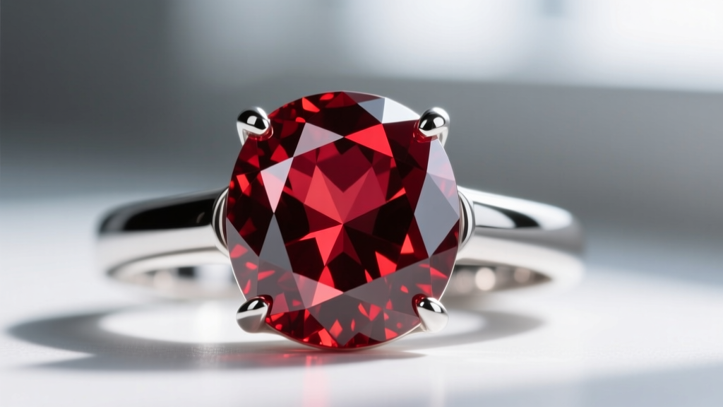 Macro view of a platinum-set red spinel ring, highlighting its high refractive index, sharp facet junctions, and eye-clean clarity.