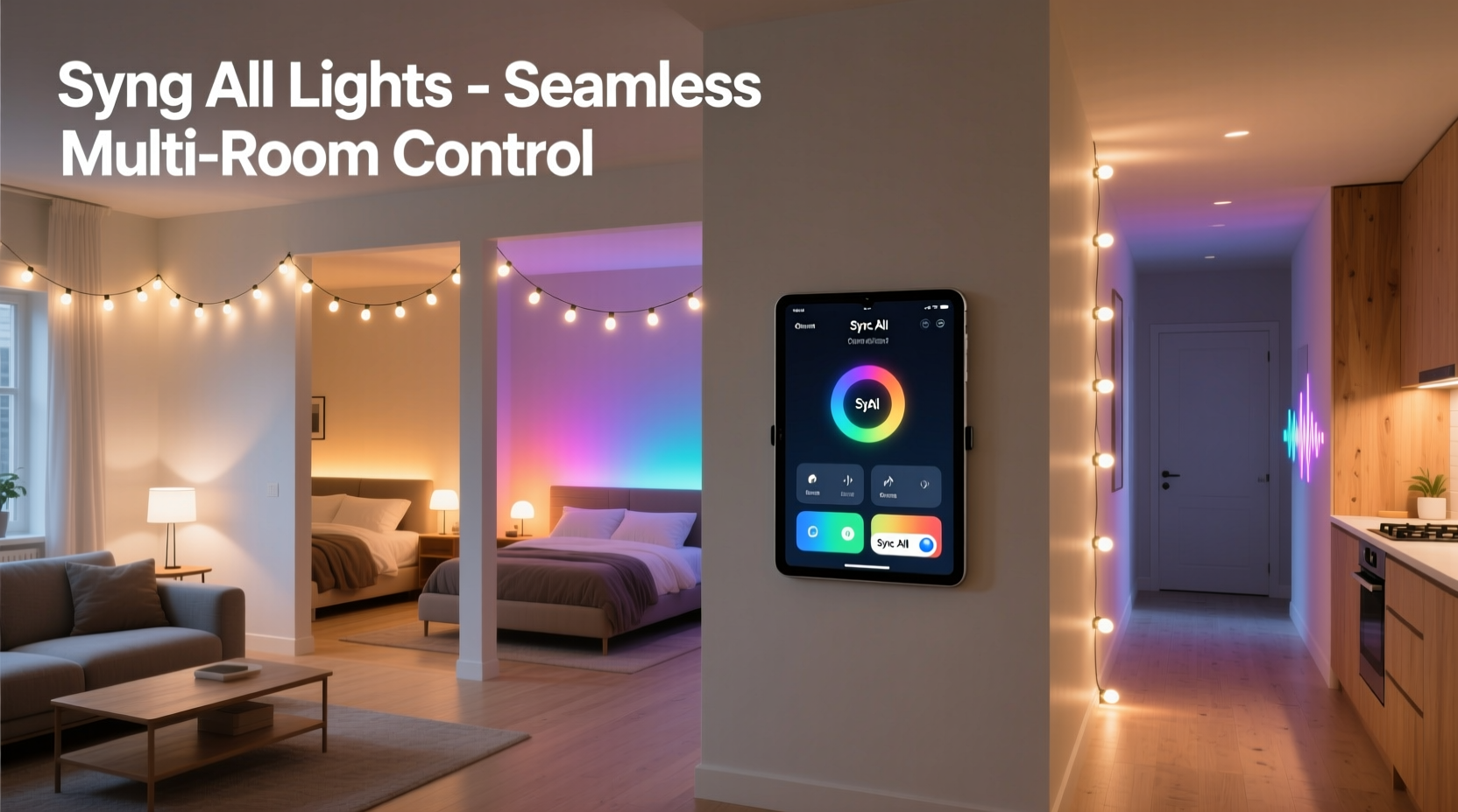 how to synchronize multiple smart light strings across different rooms