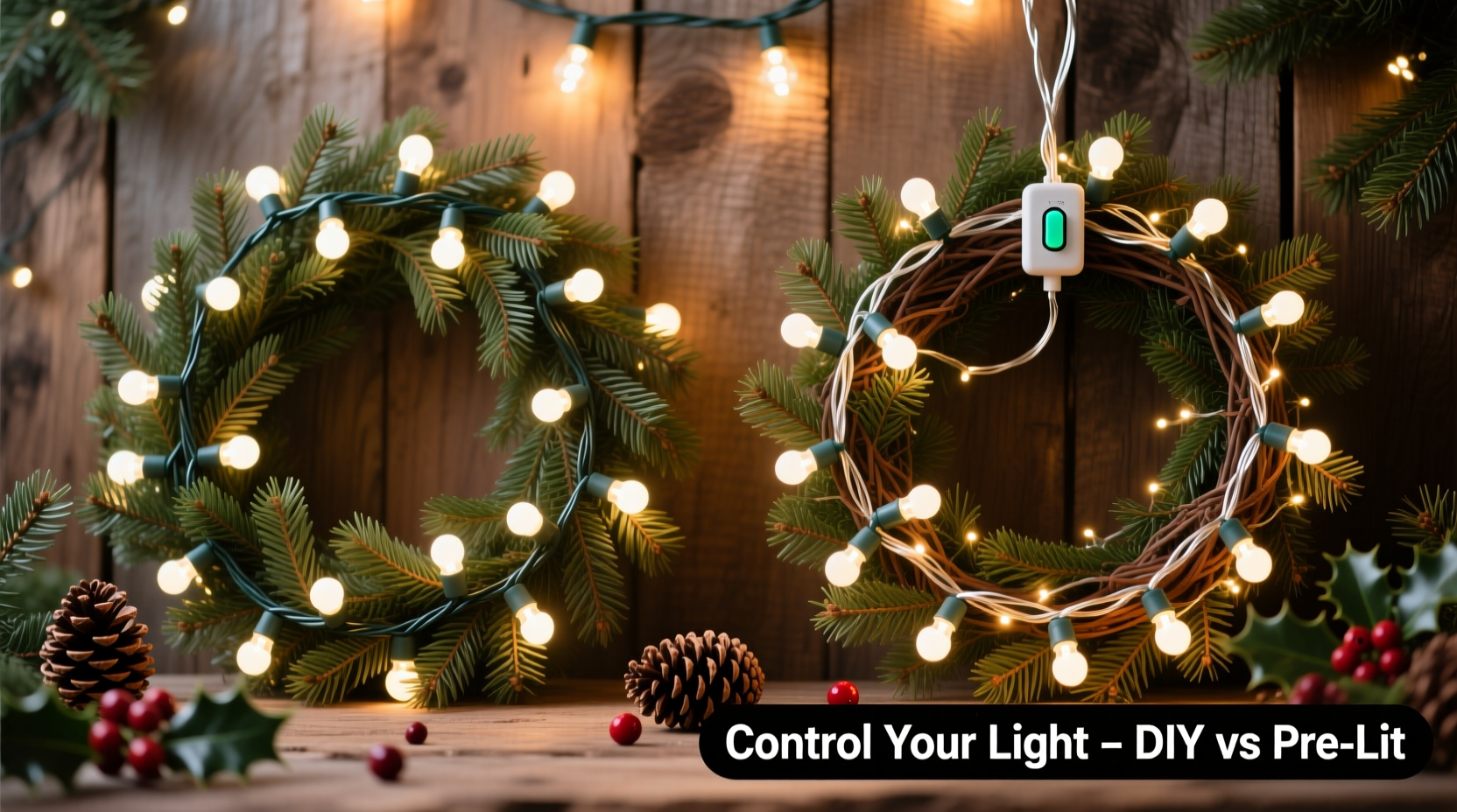 prelit wreath vs adding your own lights which gives better control over brightness