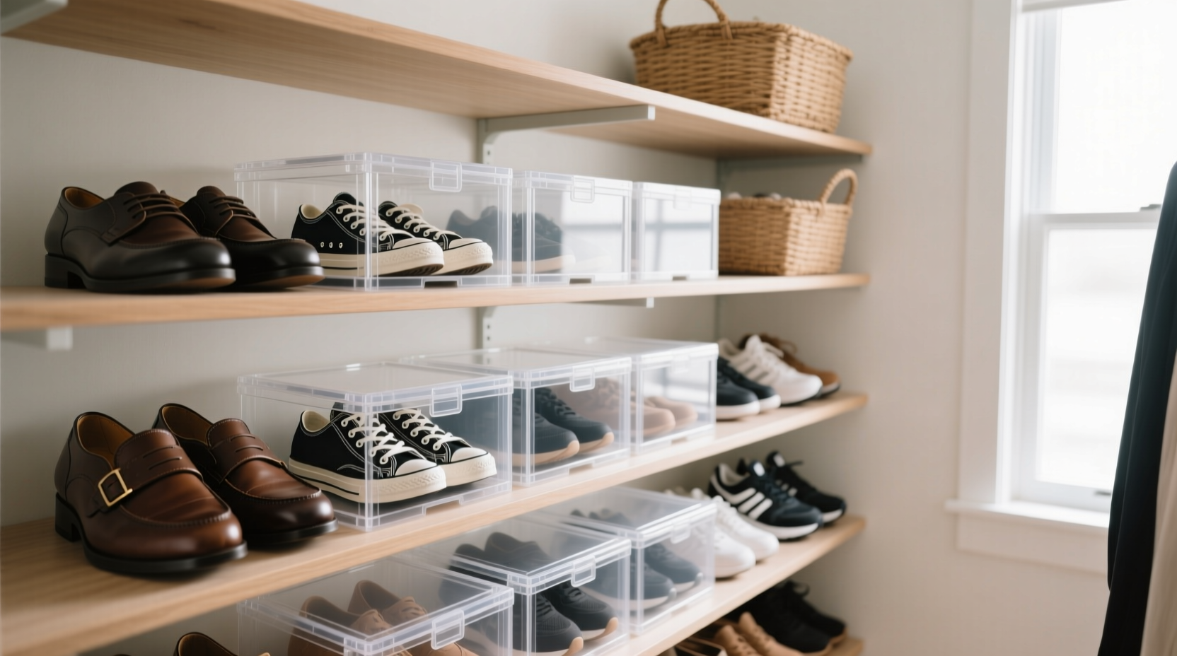 closet organization tips acrylic vs seagrass for dust yellowing