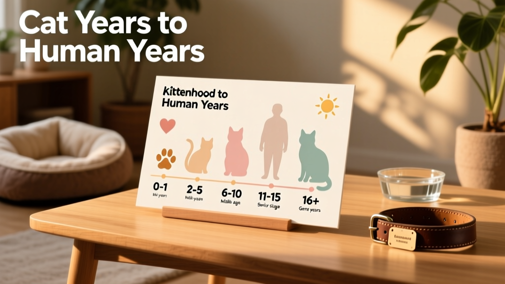 Infographic showing cat age milestones compared to human age equivalents