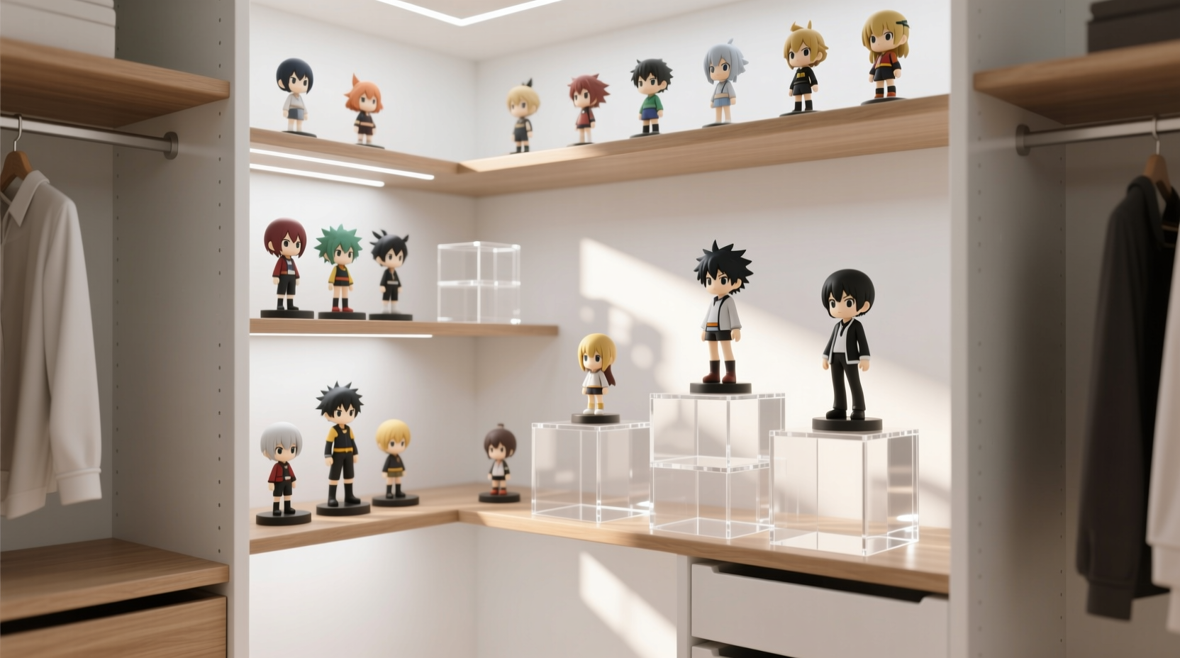 closet organization tips figurine risers vs acrylic cubes