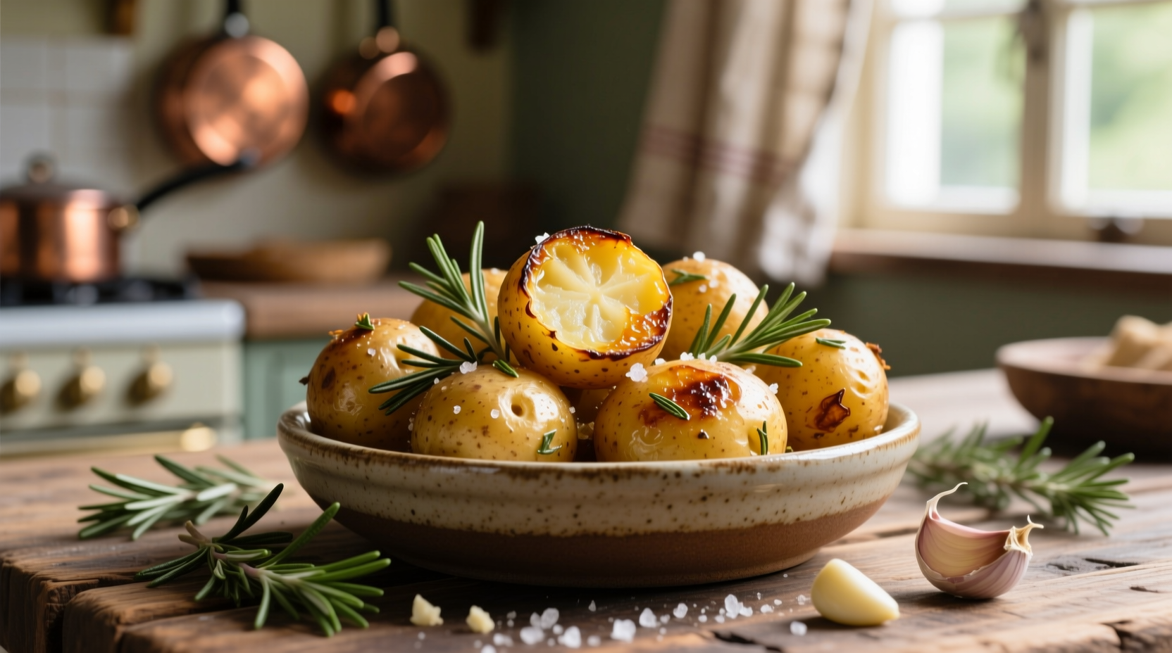 Golden mini potatoes roasted with rosemary and garlic