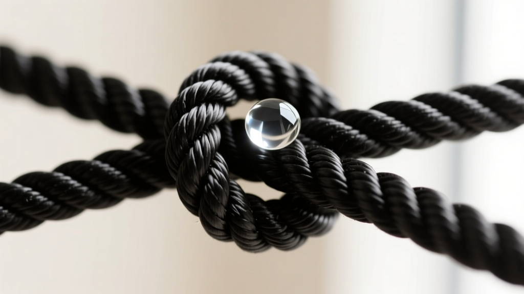 Macro shot of a black nylon sliding knot on a leather cord, showing tight thread wraps and a tiny drop of clear jewelry adhesive.