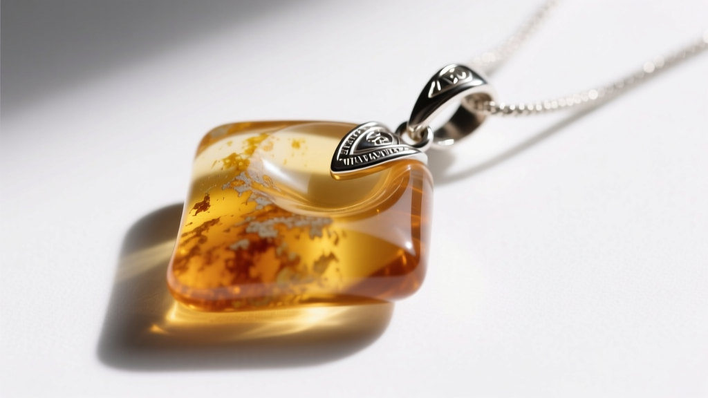 Macro shot of a vintage Walter Van Beirendonck acrylic pendant showing slight UV yellowing and hallmarks on a sterling silver bail