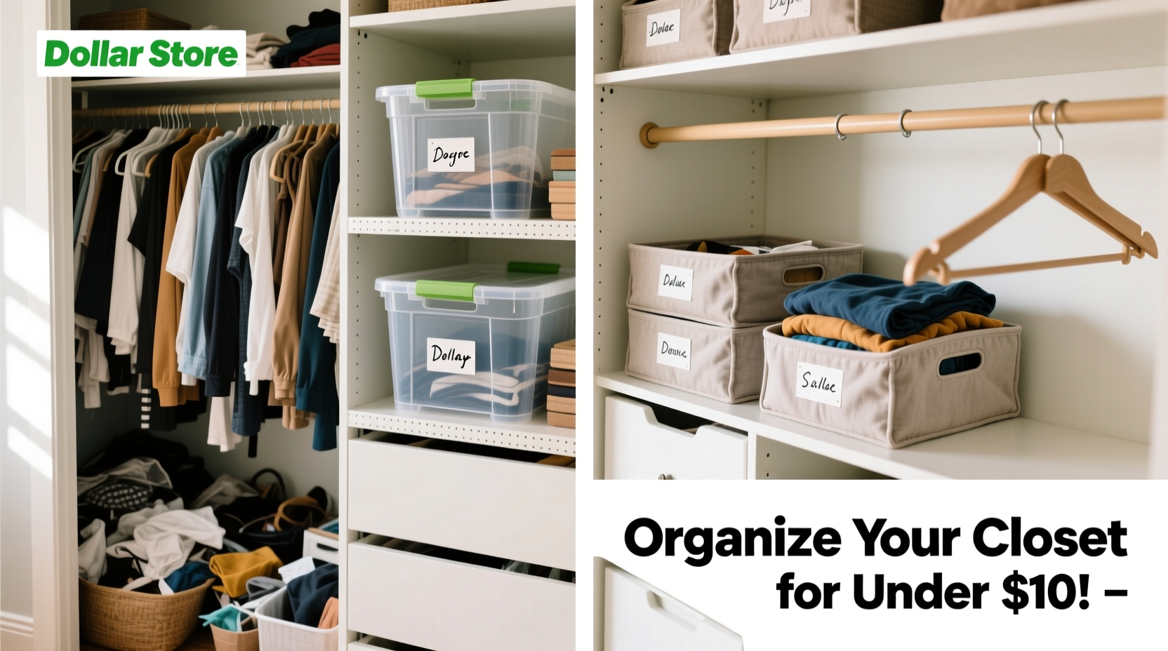 how to organize a cluttered closet using only dollar store supplies