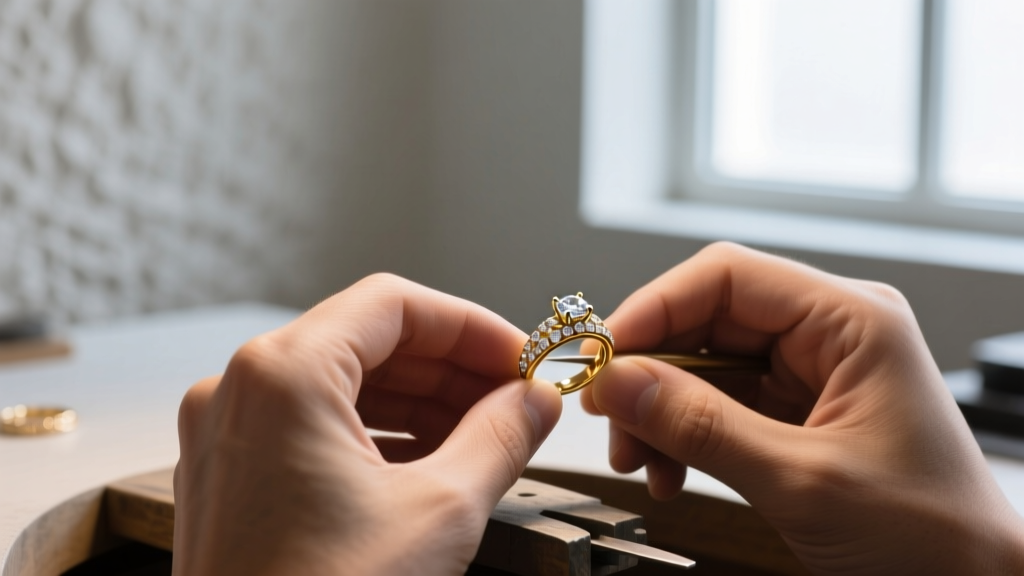 Jeweler's loupe view showing a three-prong martini setting securing a VS1 clarity pear diamond in polished 950 platinum metal.