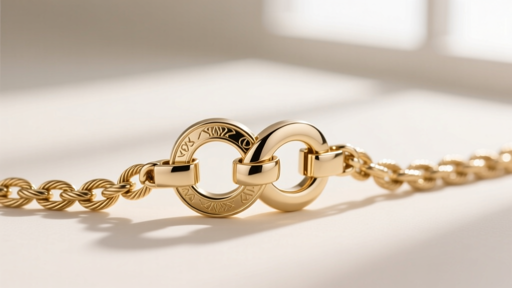Macro shot of a secure 14k white gold box clasp with a figure-eight safety catch on a fine cable chain, in sharp focus.