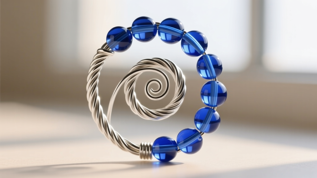 Macro shot of 28-gauge sterling silver wire tightly twisted around 11/0 glass seed beads, highlighting the spiral construction.
