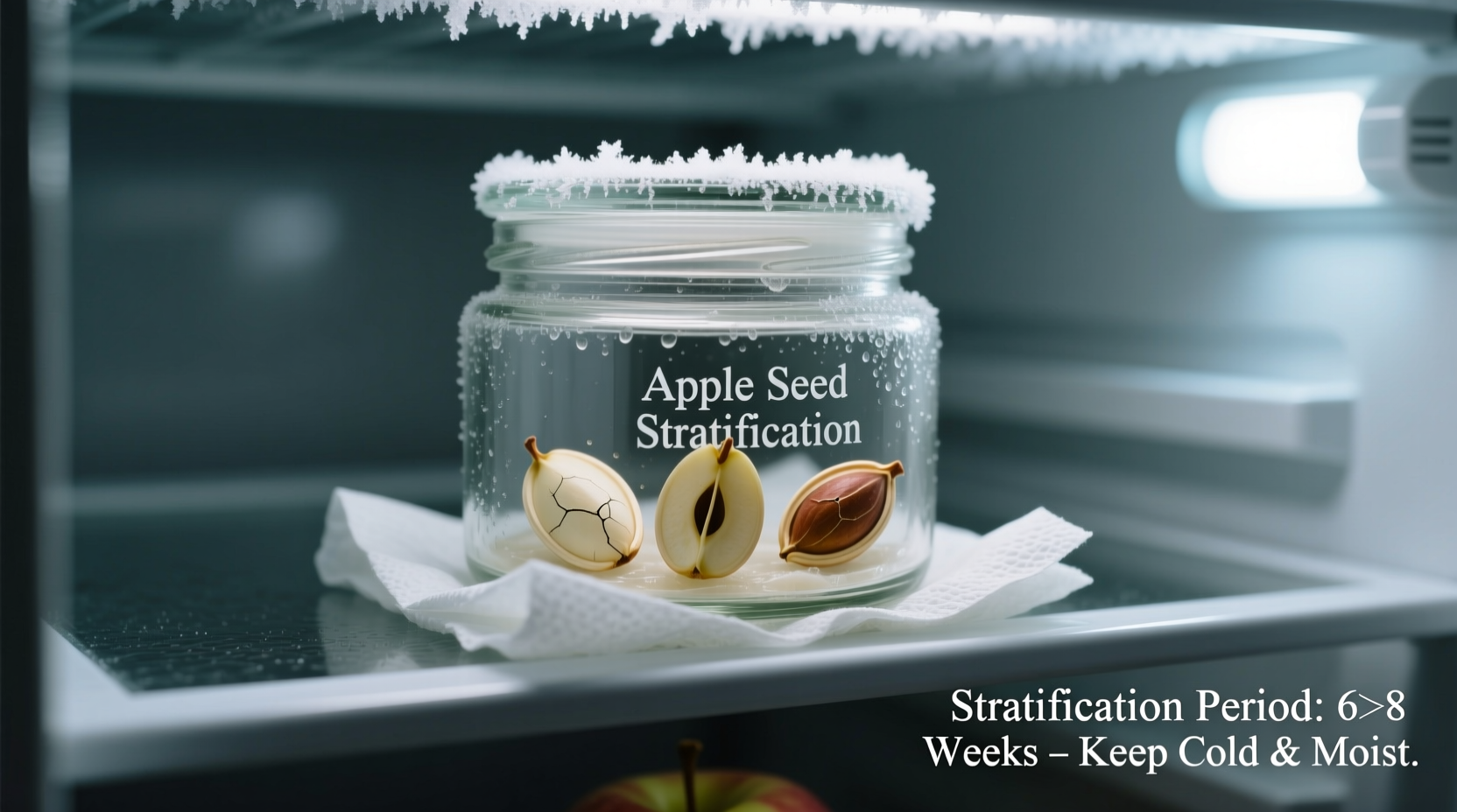 Apple seed stratification process in refrigerator