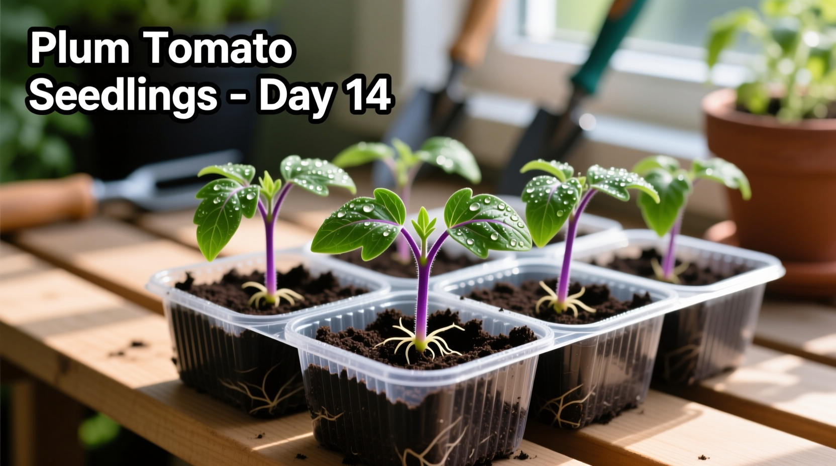 Plum tomato seedlings in starter trays