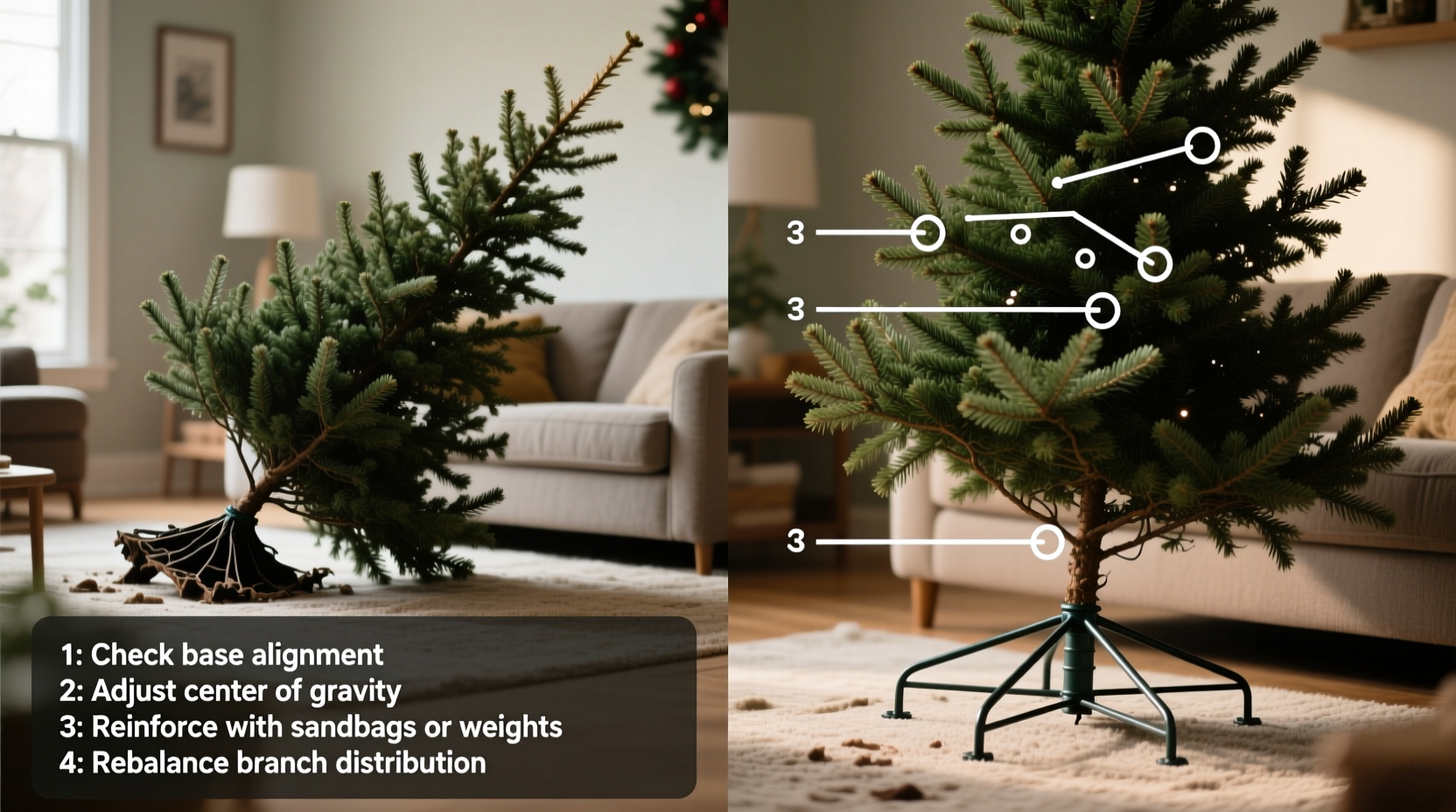 why does my christmas tree lean after setup fixing unbalanced bases