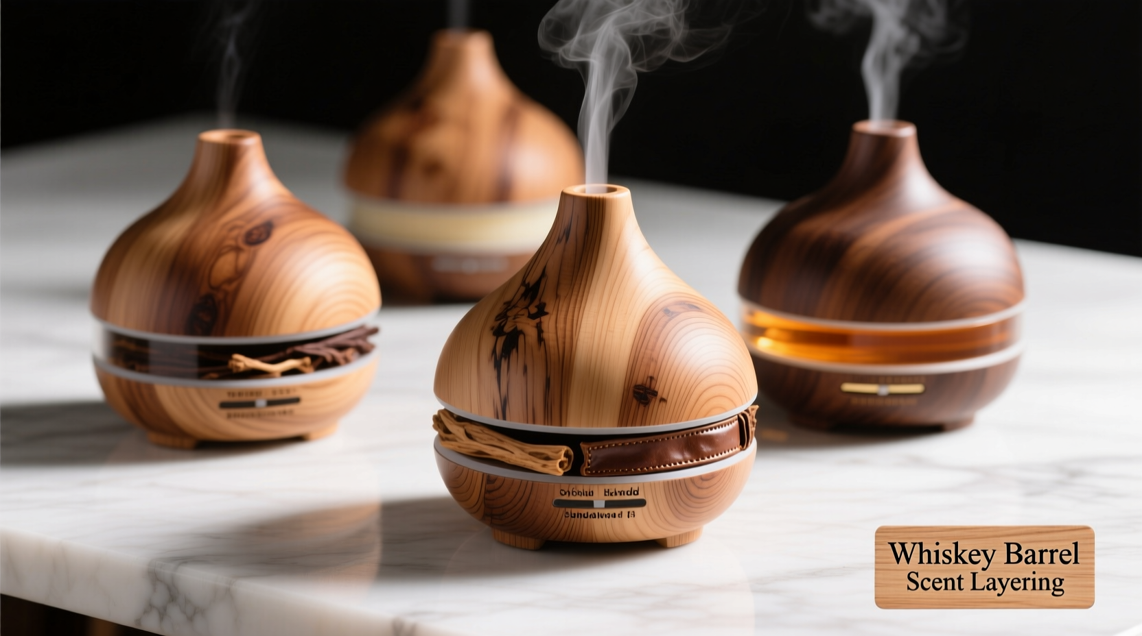 Aromatherapy Diffusers With Whiskey Barrel Wood For Scent Layering, image size:1664x928