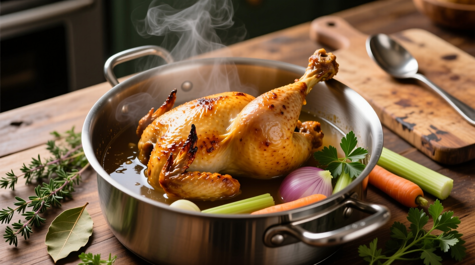 use roasted chicken for faster brown chicken stock