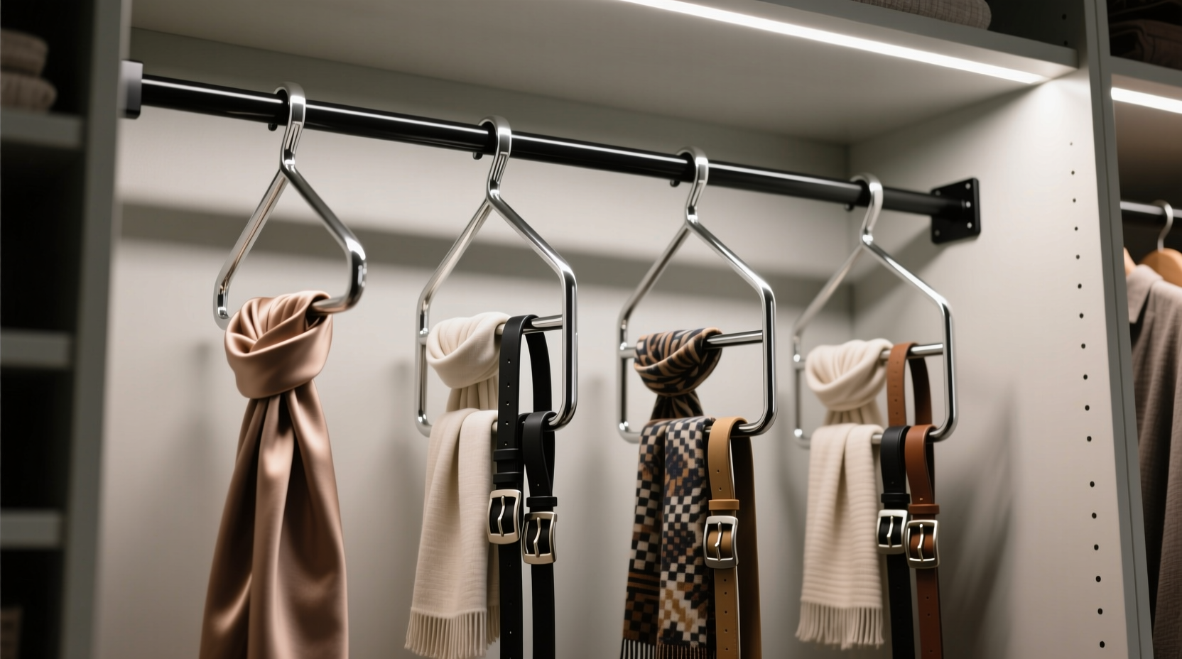 closet organization tips scarf belt display hack