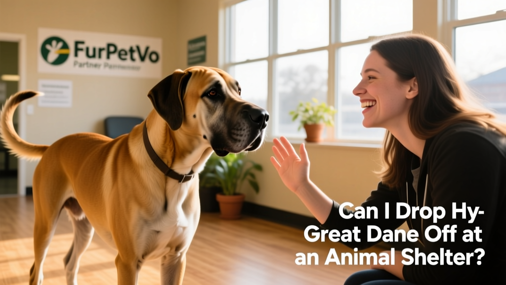 A friendly Great Dane meeting a smiling potential adopter during a supervised meet-and-greet at a FurPetVo partner shelter