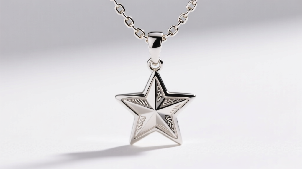 Macro shot of a 14k white gold star pendant chain showing a lobster clasp and a 1.0mm box chain link structure in sharp focus.
