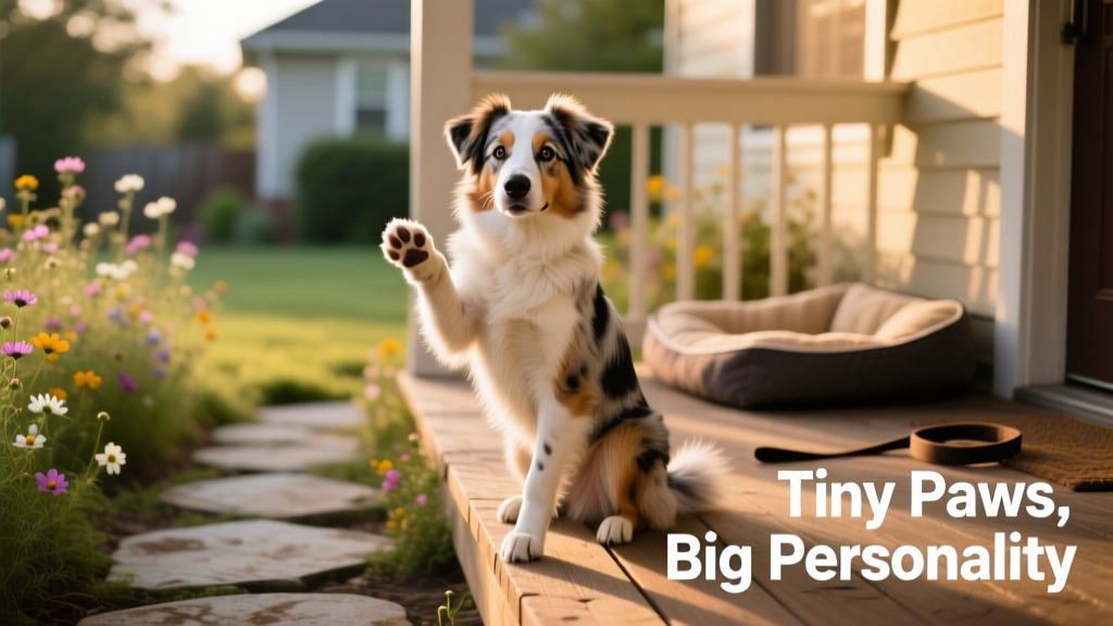 miniature american shepherd standing on hind legs outside