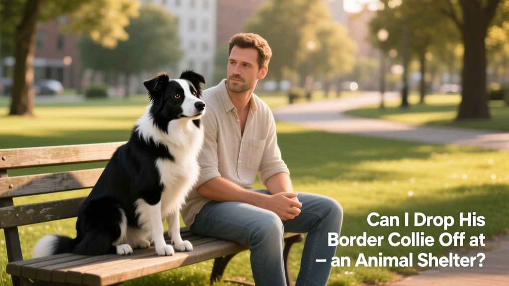 A calm, well-groomed Border Collie sitting beside a person on a grassy park bench