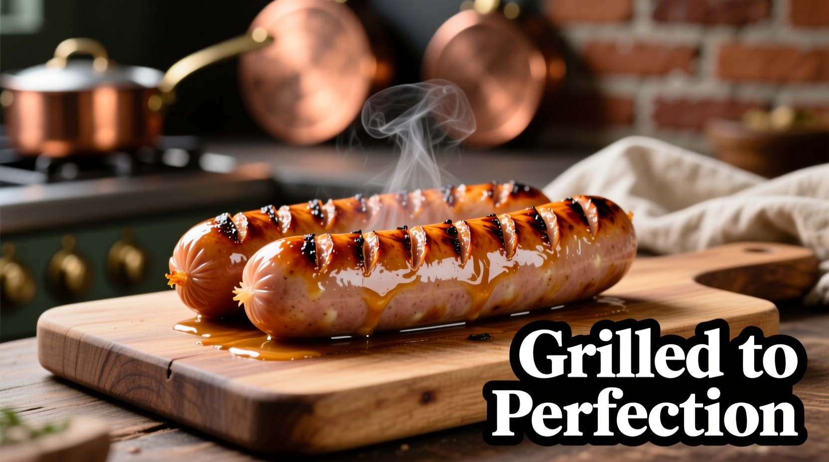 Perfectly grilled bratwurst with golden brown casing