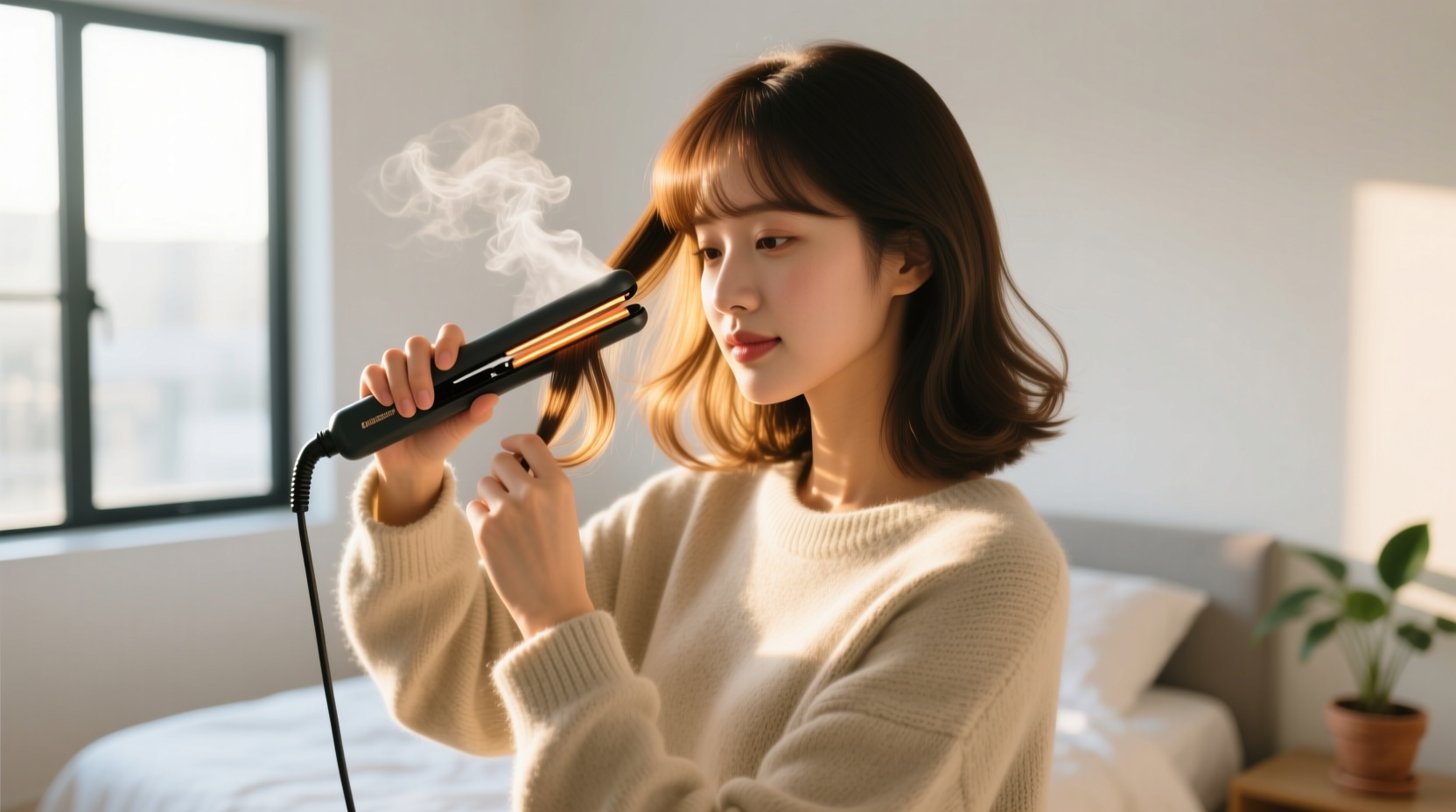 how to style curtain bangs without professional help using heat tools