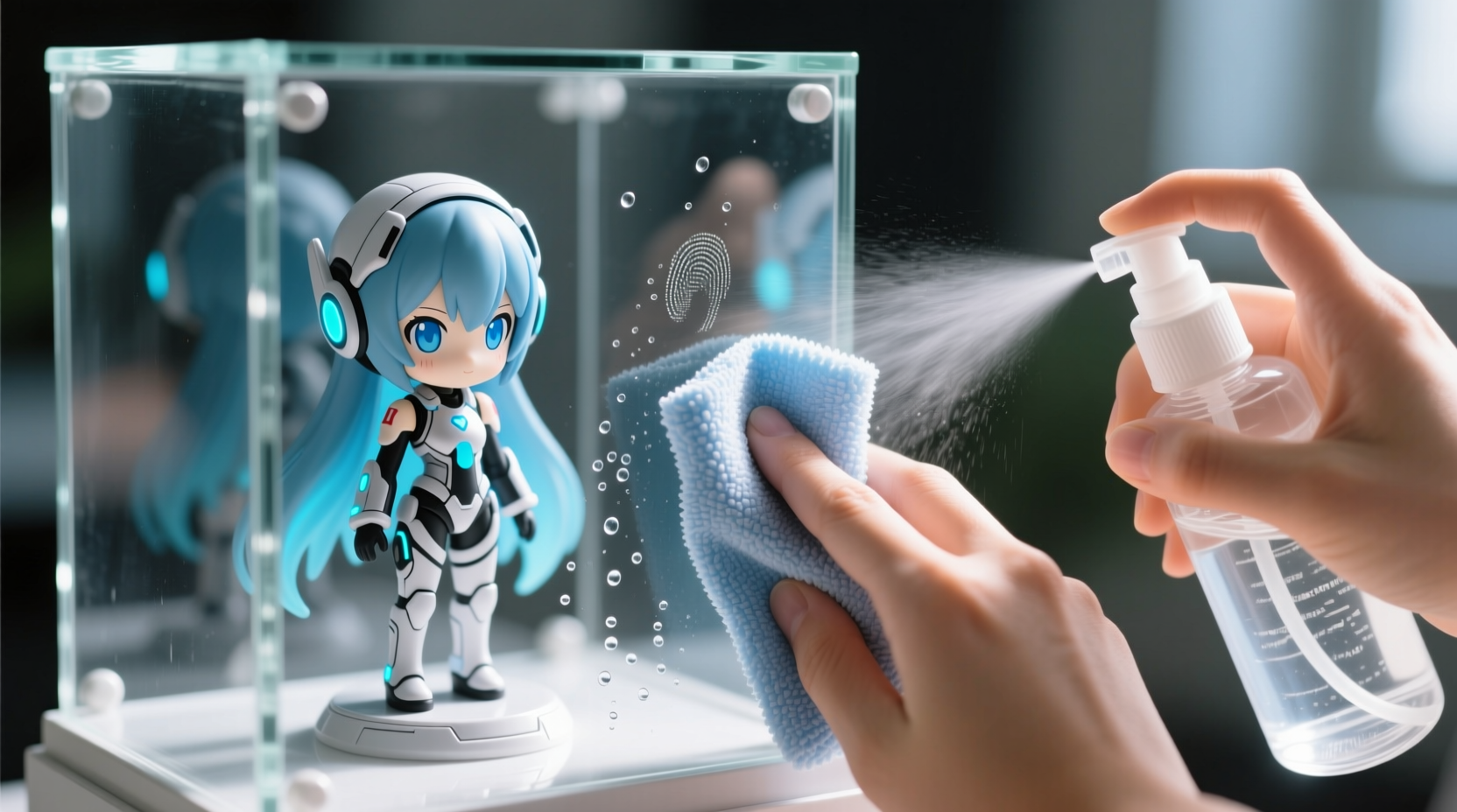 streak free anime display case cleaning