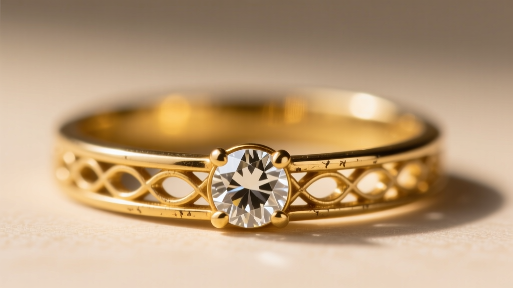 Macro shot of a worn 15k yellow gold gypsy setting on a Victorian diamond ring, showing thinned metal over the stone girdle