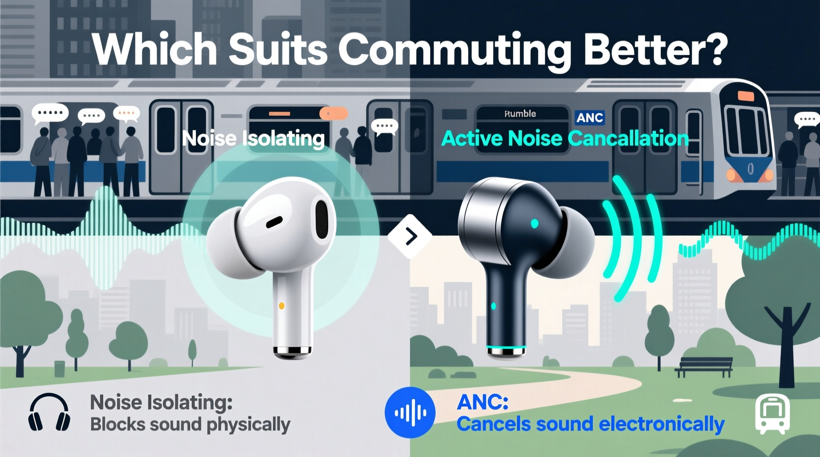 noise isolating earbuds vs active noise cancellation which suits commuting better