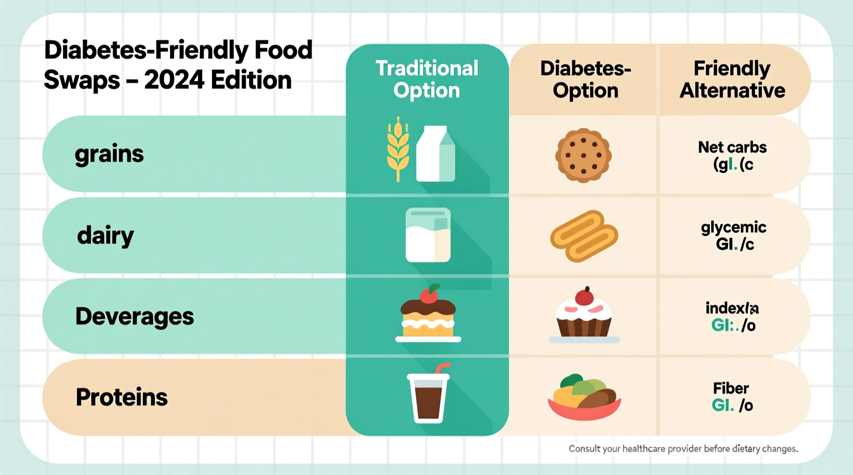 Diabetes-friendly food alternatives comparison chart
