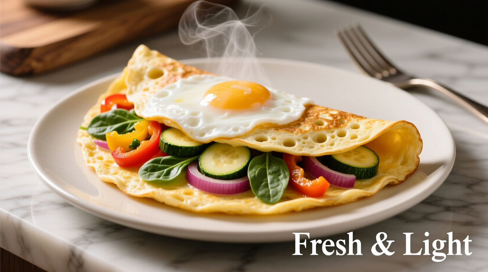 Fluffy egg white omelette with vegetables