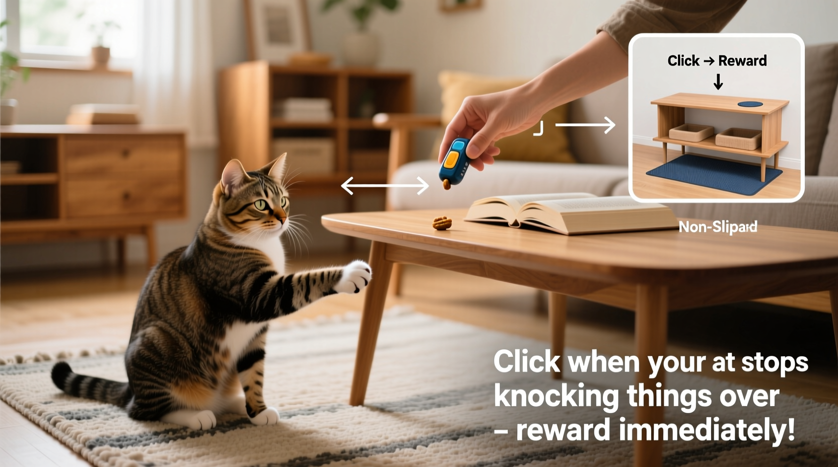 how to train your cat to stop knocking things off tables using positive reinforcement