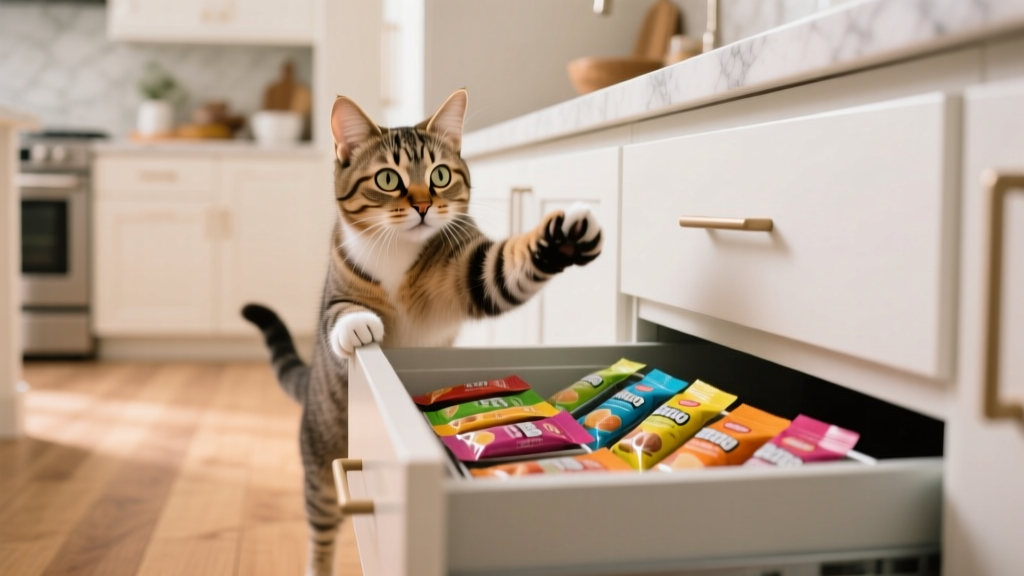 Cat Paw Bumping the Treat Drawer: Demand Behavior