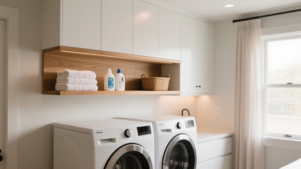 Floating Shelves Over Washer & Dryer: Smart Laundry Storage