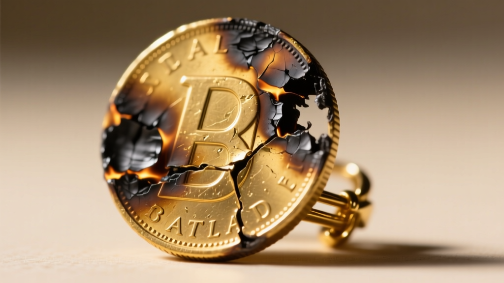 Close-up of a damaged vintage gold coin showing heavy solder burns on the rim from improper fusion to a gold brooch