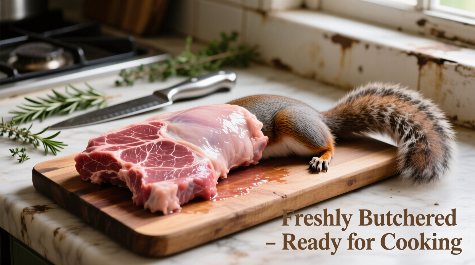 Freshly butchered squirrel meat ready for cooking