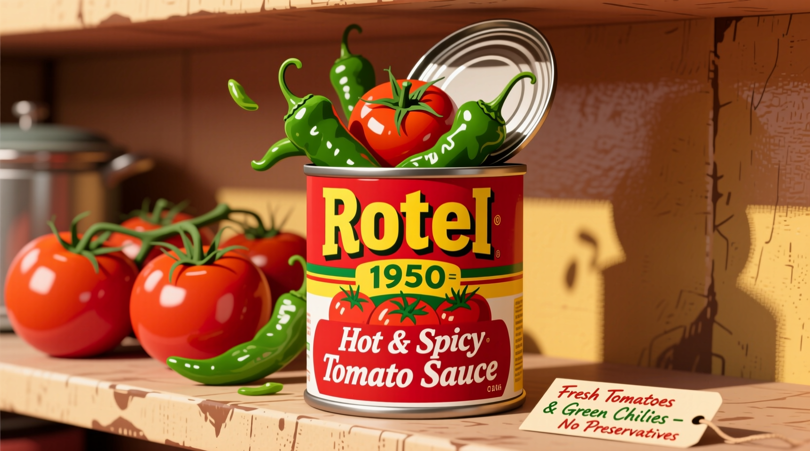 Rotel tomato sauce can with fresh tomatoes and green chilies
