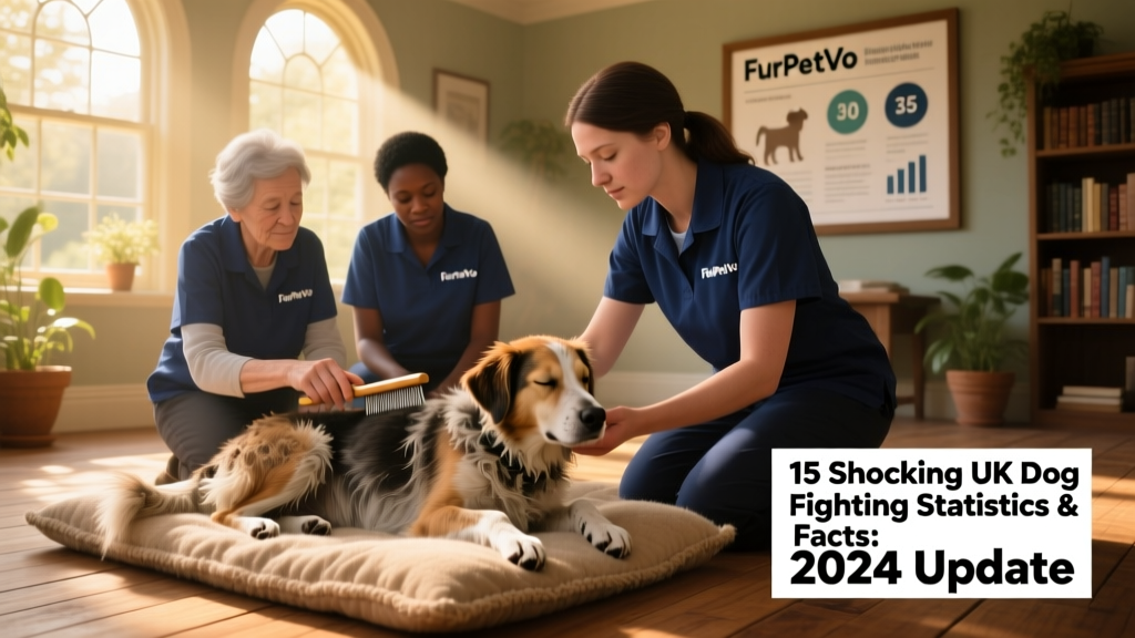 A FurPetVo volunteer team conducting a compassionate wellness check on a rescued dog in a quiet, sunlit sanctuary space
