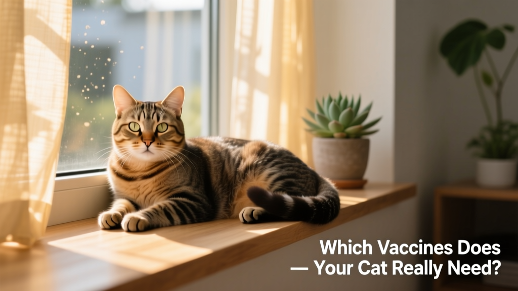 Happy, healthy adult cat lounging on a sunlit windowsill, symbolizing wellness and prevention