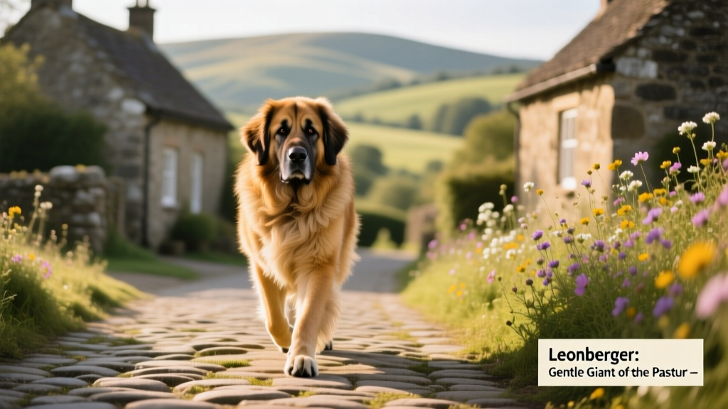 Leonberger dog walks across and