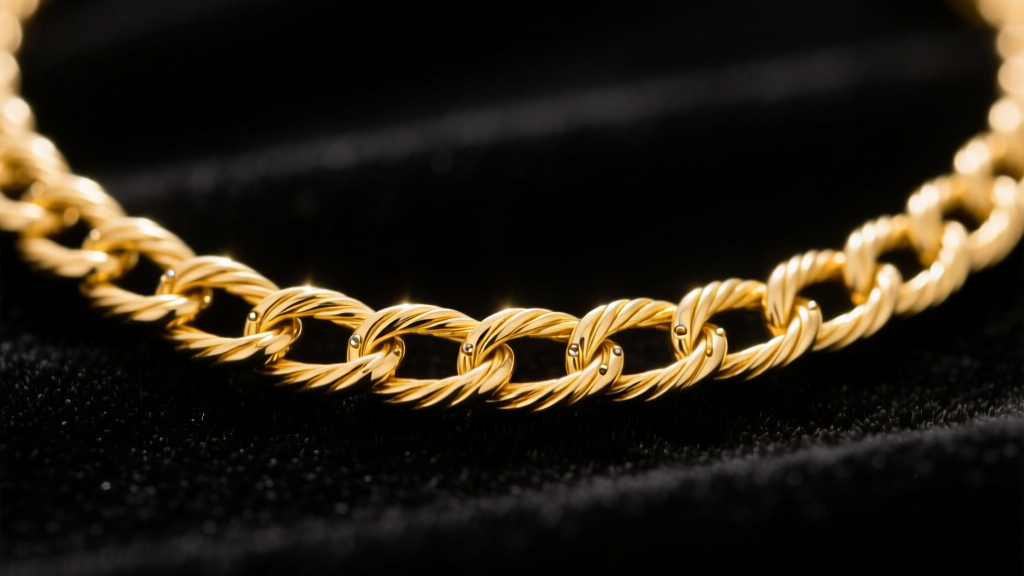 Macro photo of a 14k yellow gold cable chain necklace showing uniform oval links and laser soldering points against black velvet.