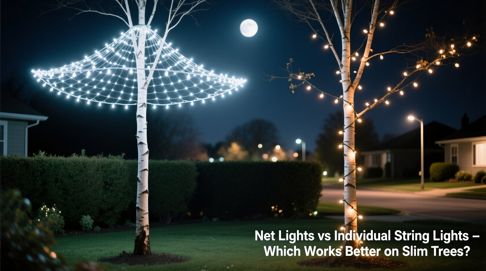 net lights vs individual string lights which works better on slim trees