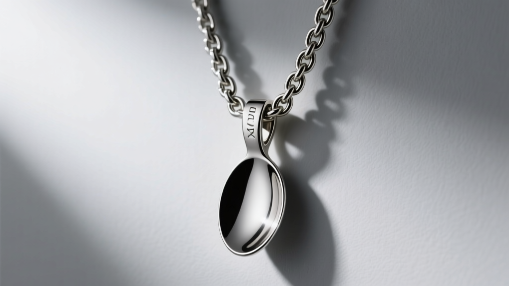 Macro shot of stainless steel rope chain attached to a secure magnetic clasp, leading down to a hidden compartment spoon pendant.