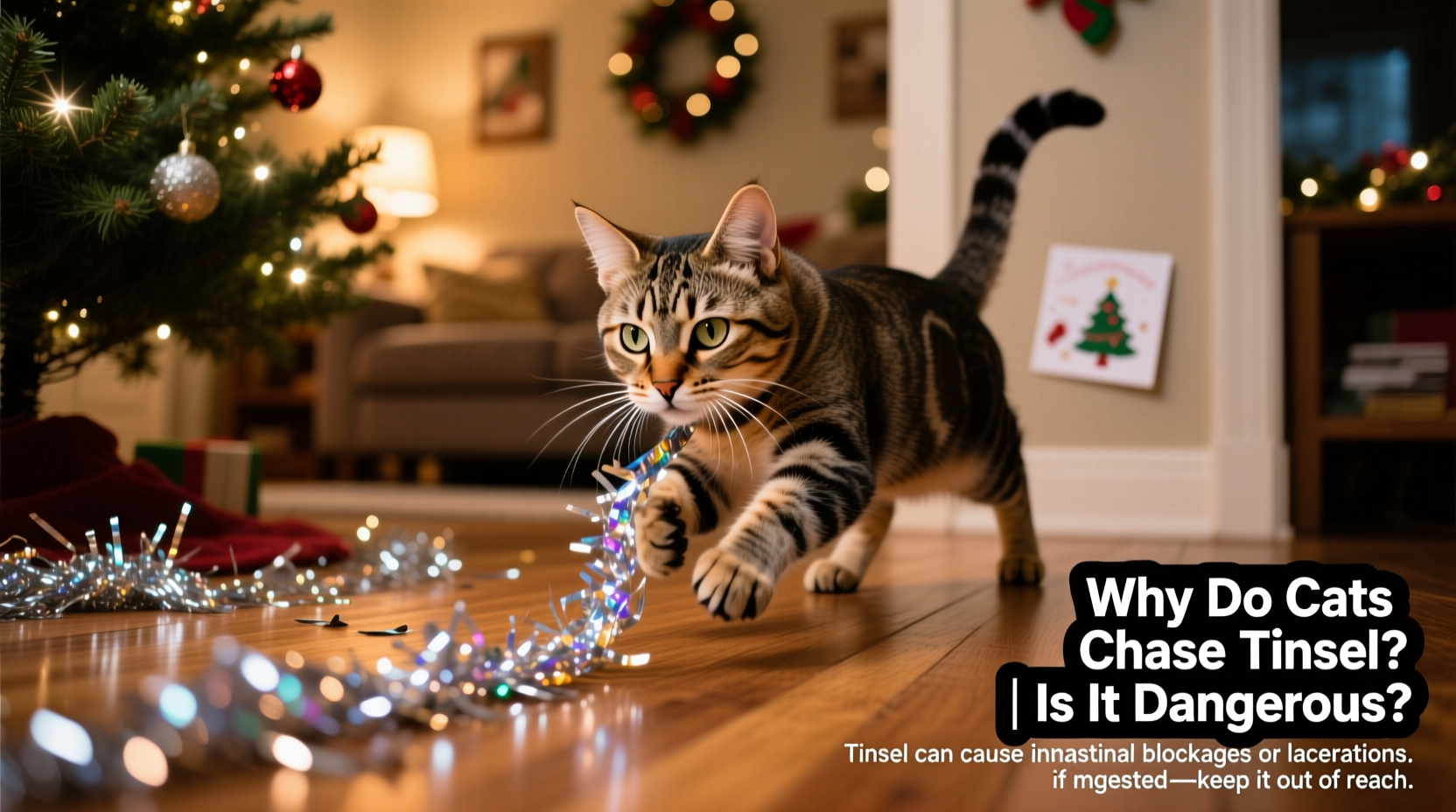 why do cats treat tinsel like prey and is it dangerous
