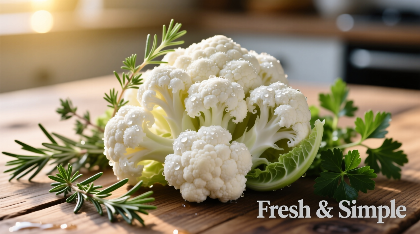 Fresh cauliflower florets with herbs