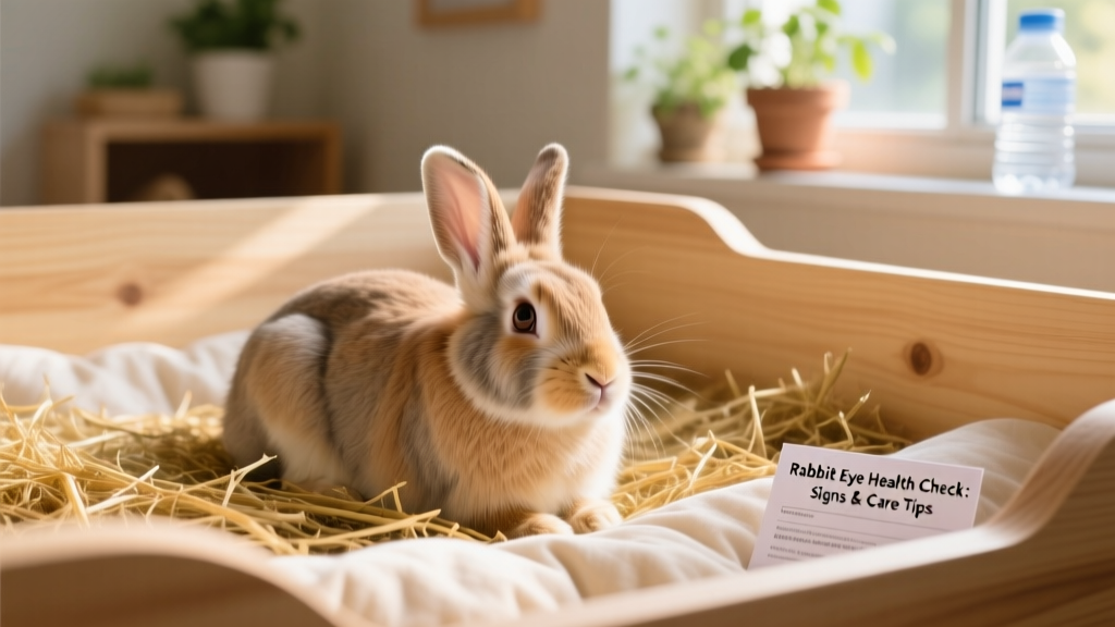 Rabbit resting comfortably in a clean, well-ventilated enclosure with soft bedding and fresh hay