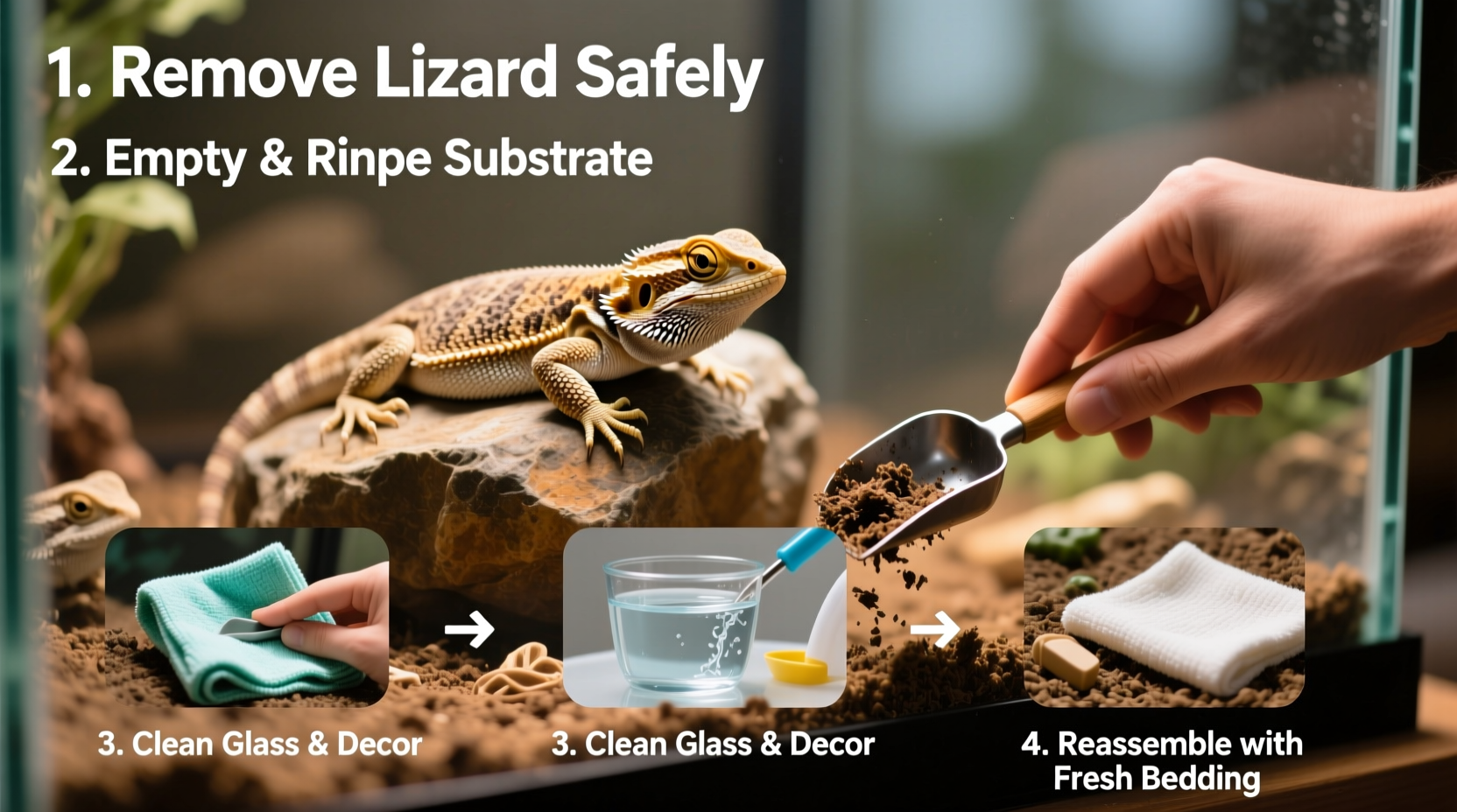 how to clean a reptile tank without stressing your lizard