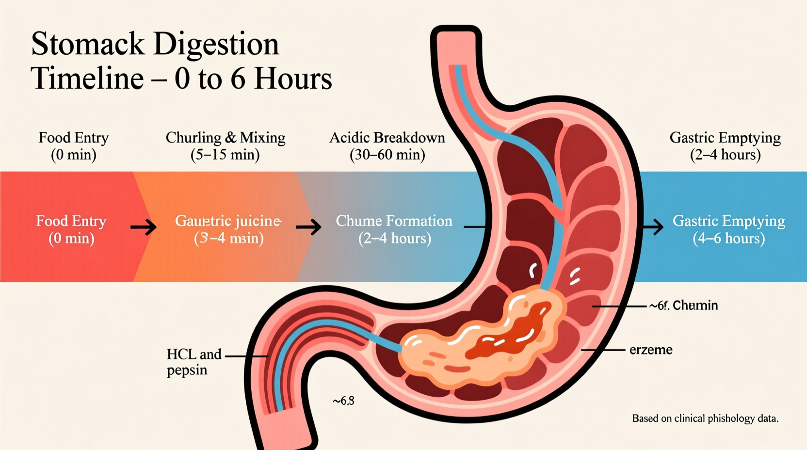 Diagram showing stomach digestion timeline