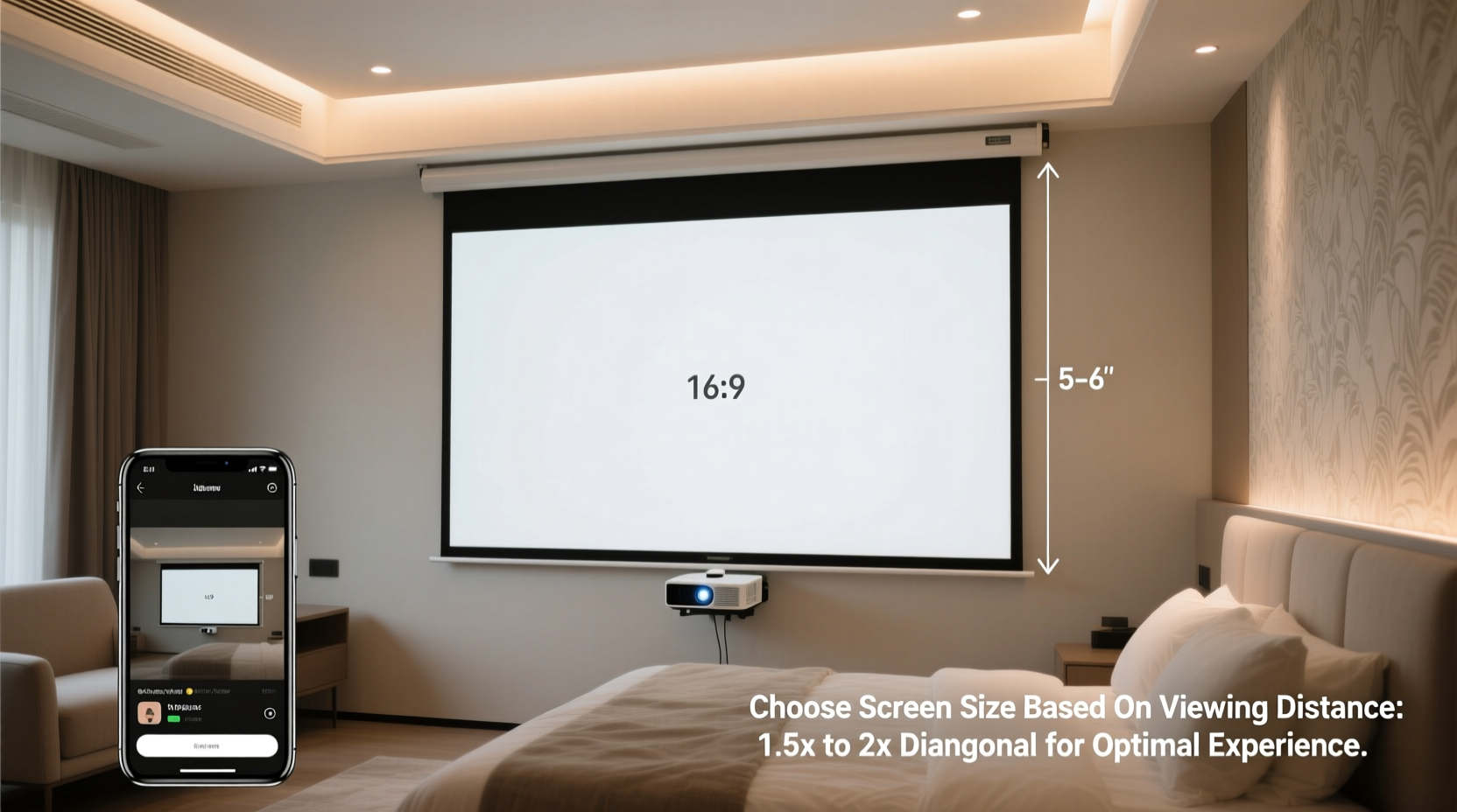 how to choose the right size projector screen for a bedroom setup